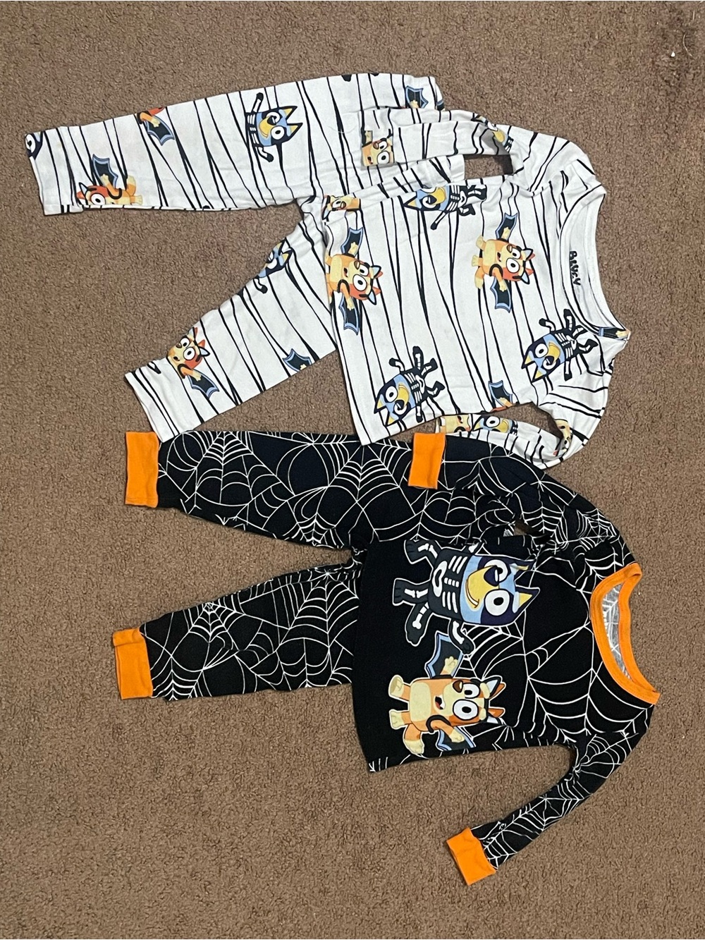 Kids 2-Piece Halloween Bluey Pajama Set - White & Black with Orange Trim